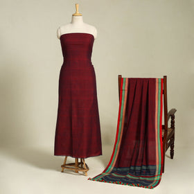  Maroon 2pc Handloom Fine Cotton Kutch Bhujodi Dress Material