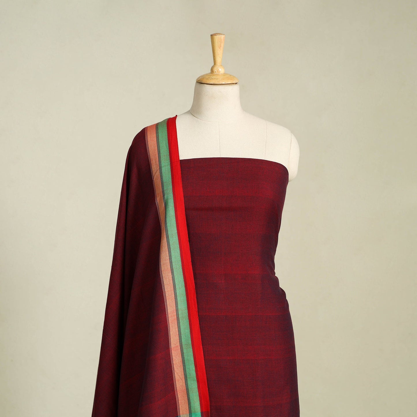  Maroon 2pc Handloom Fine Cotton Kutch Bhujodi Dress Material