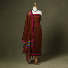Maroon 2pc Handloom Unstitched Maheshwari Dress Material with Border