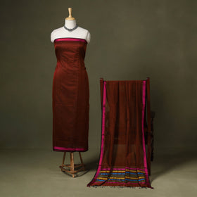 Maroon 2pc Handloom Unstitched Maheshwari Dress Material with Border