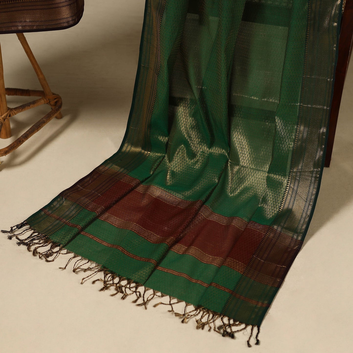 Maroon 2pc Tissue Zari Handloom Cotton Maheshwari Dress Material