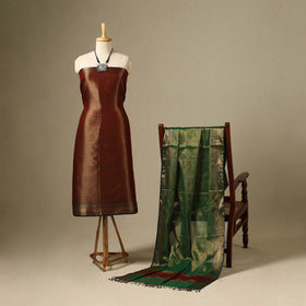 Maroon 2pc Tissue Zari Handloom Cotton Maheshwari Dress Material