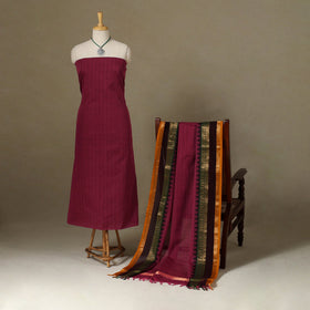 Maroon 2pc Kandangi Chettinad Dress Material with Jewellery Set