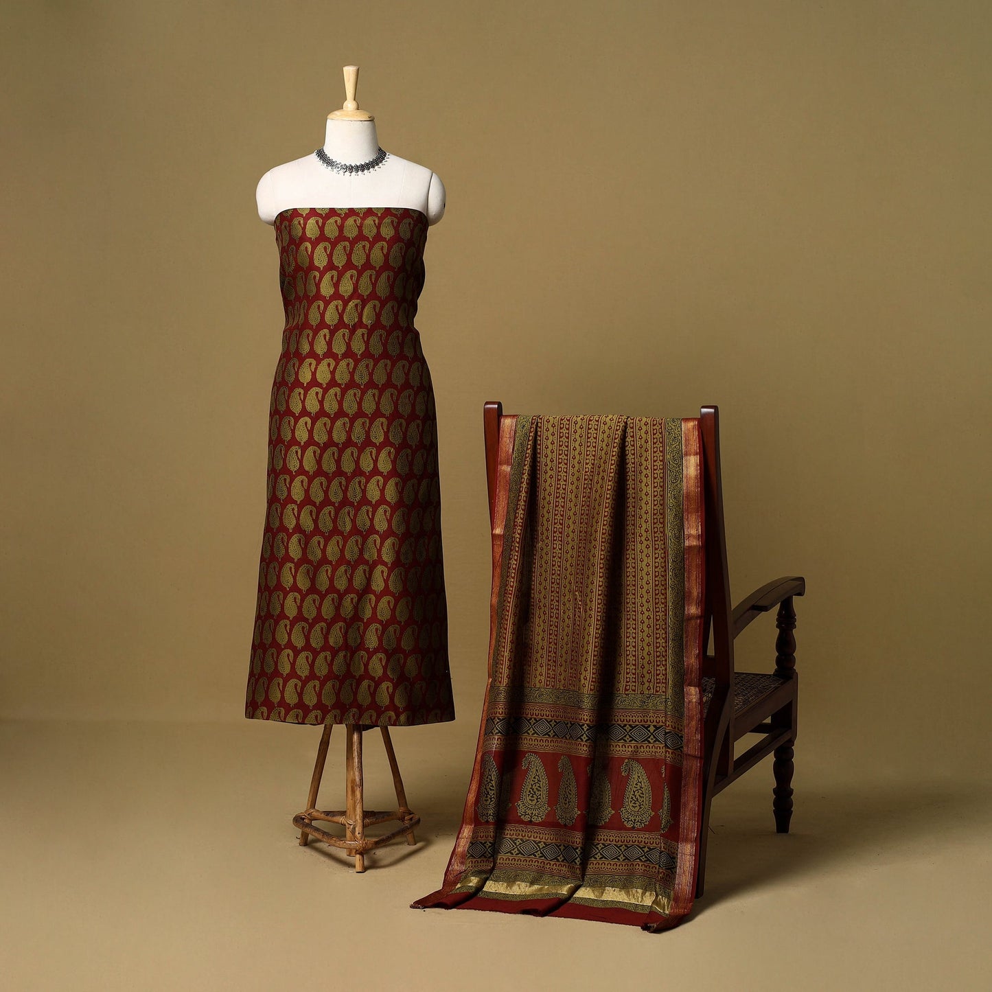 2pc natural dyed maheshwari silk unstitched bagh dress