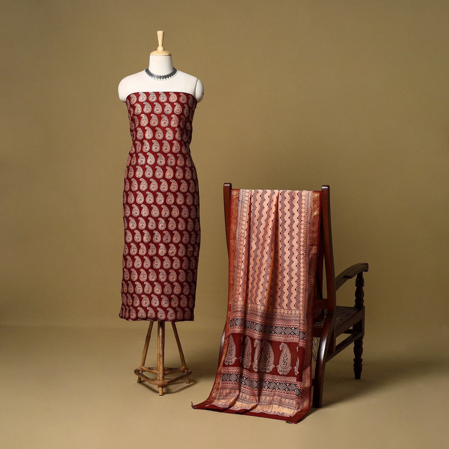 2pc natural dyed maheshwari silk unstitched bagh dress