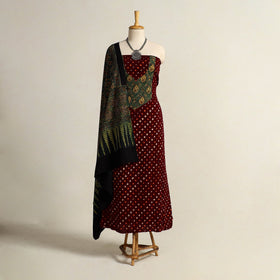 Maroon - 2pc tie-dye cotton bandhani kurta with dupatta 07