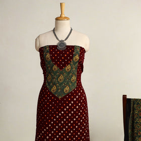 Maroon - 2pc tie-dye cotton bandhani kurta with dupatta 07