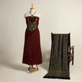 Maroon - 2pc tie-dye cotton bandhani kurta with dupatta 07