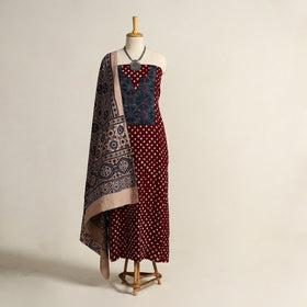  Maroon 2pc Tie-Dye Cotton Bandhani Kurta with Ajrakh Dupatta
