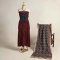  Maroon 2pc Tie-Dye Cotton Bandhani Kurta with Ajrakh Dupatta