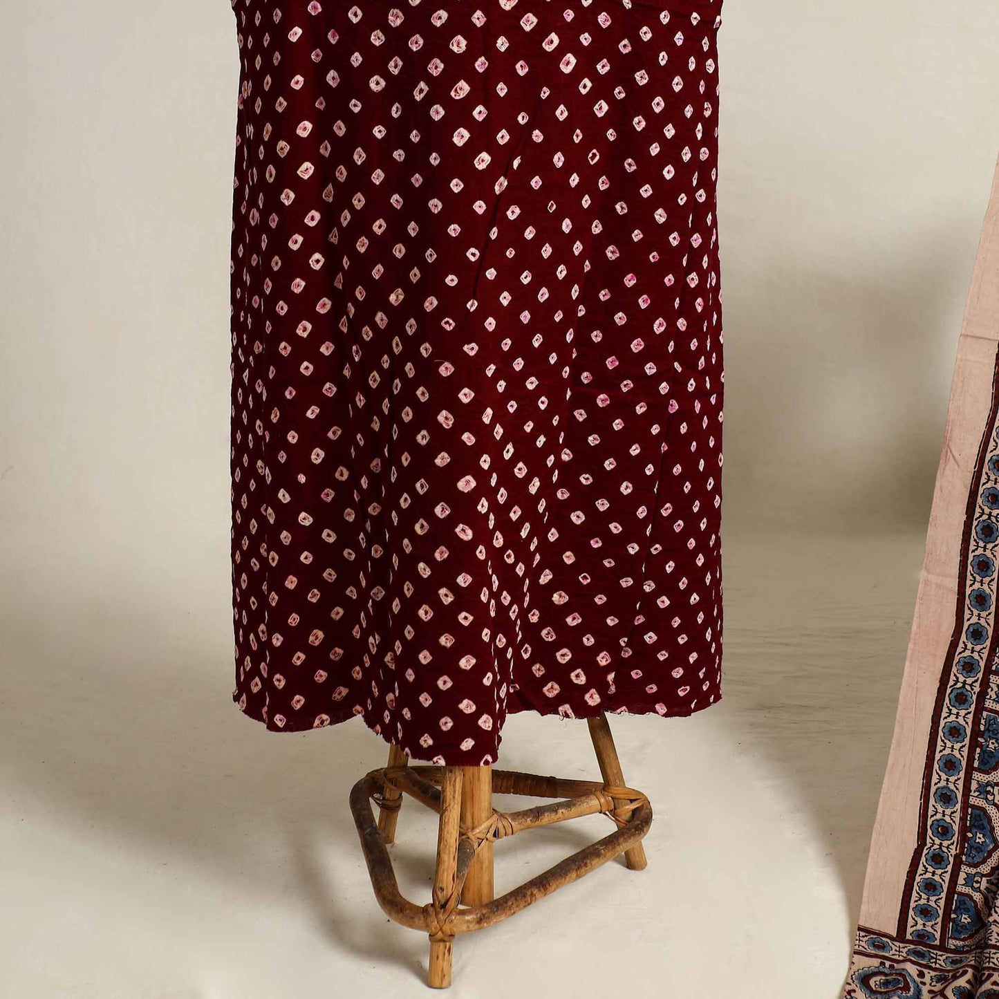  Maroon 2pc Tie-Dye Cotton Bandhani Kurta with Ajrakh Dupatta