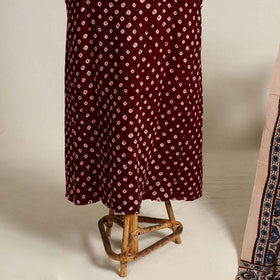  Maroon 2pc Tie-Dye Cotton Bandhani Kurta with Ajrakh Dupatta