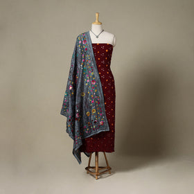 Maroon 2pc Unstitched Bandhani Dress Material with Jewellery Set