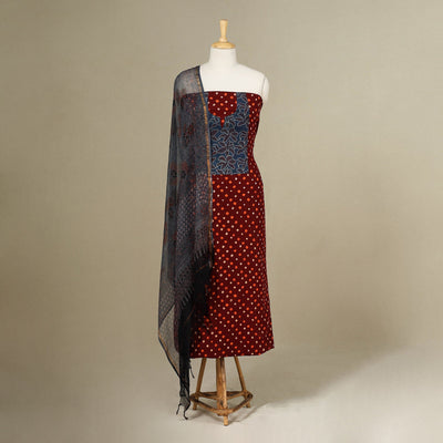 2pc Unstitched Bandhani Dress Material with Jewellery Set