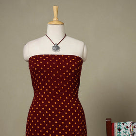 Maroon 2pc Unstitched Bandhani Dress Material with Jewellery Set