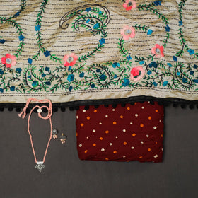 Maroon - 2pc unstitched bandhani dress material