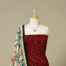 Maroon - 2pc unstitched bandhani dress material