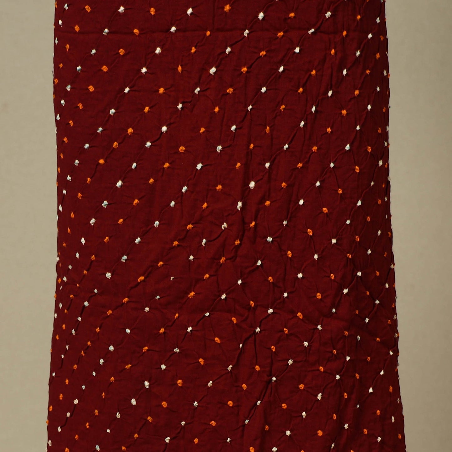 Maroon 2pc Unstitched Bandhani Dress Material with Jewellery Set