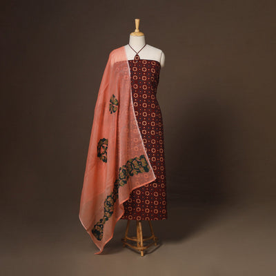 Maroon - 2pc unstitched dress material with jewellery set