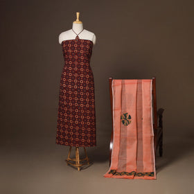 Maroon - 2pc unstitched dress material with jewellery set