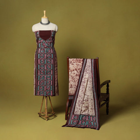Maroon - 3pc bengal kantha handwork cotton unstitched batik