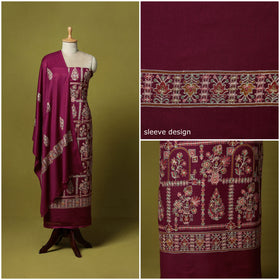 Maroon - 3pc chain stitch aari embroidered merino wool