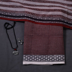 Maroon 3pc Cotton Bagh Print Dress Material with Jewellery Set 
