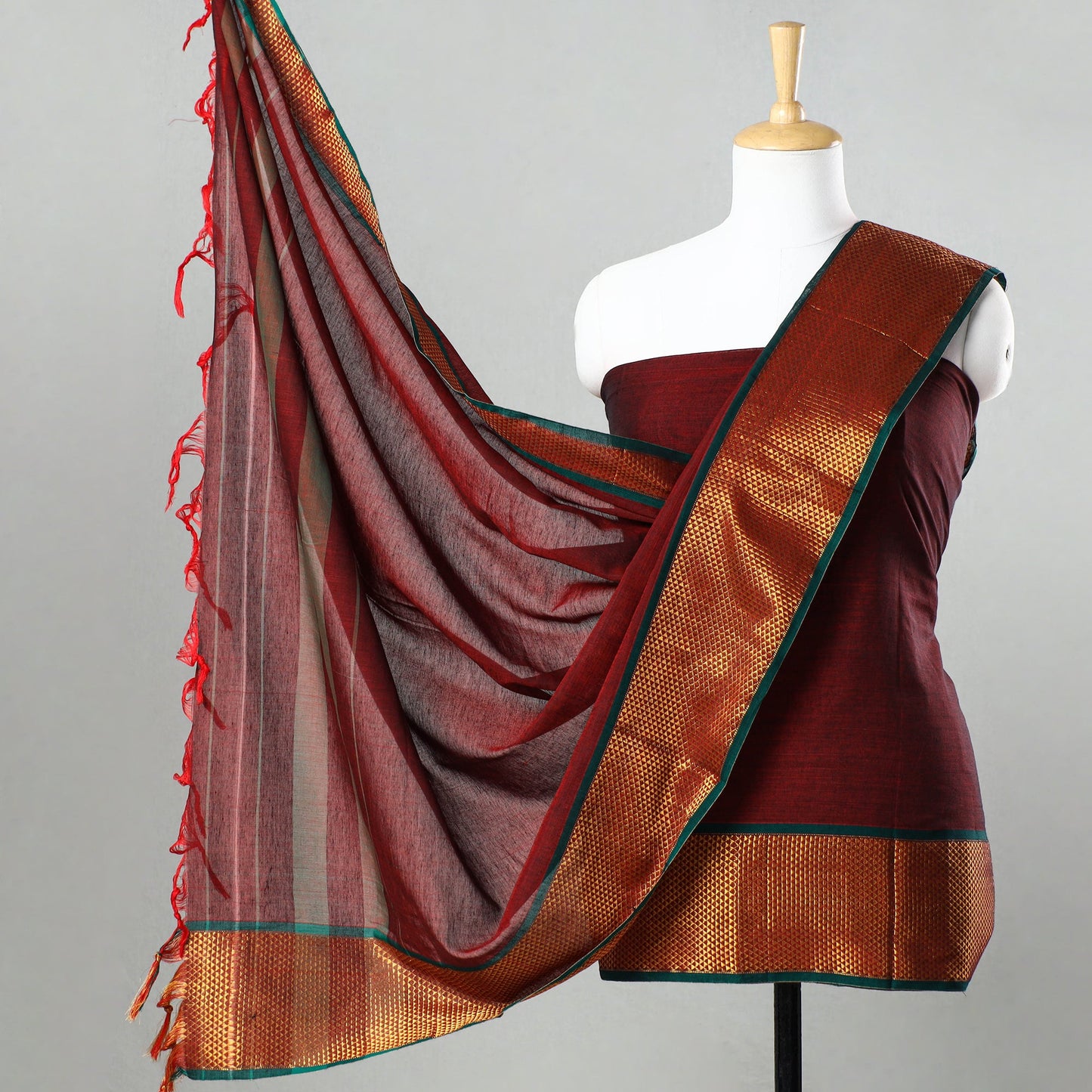 Maroon - 3pc Cotton Dharwad Dress Material 13