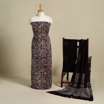 Maroon 3pc Cotton Hand Batik Print Dress Material