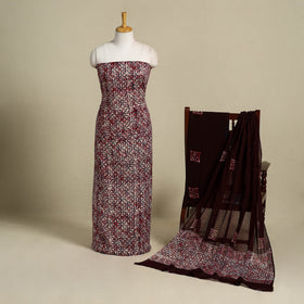 Maroon 3pc Cotton Hand Batik Print Dress Material
