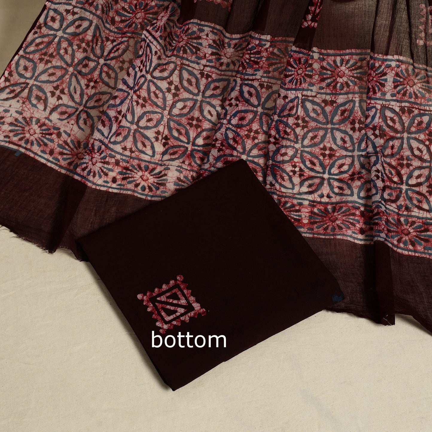 Maroon 3pc Cotton Hand Batik Print Dress Material
