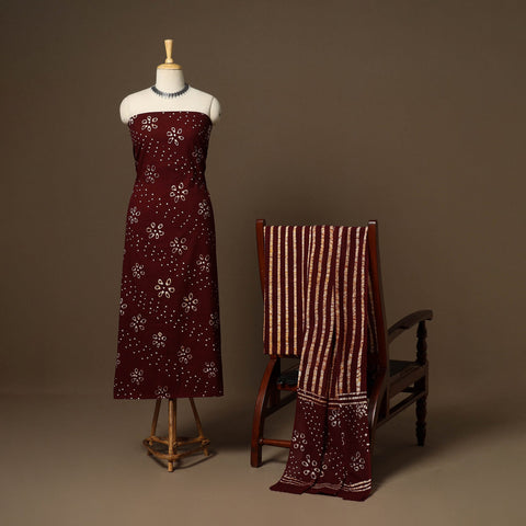 Maroon - 3pc cotton kutch batik dress material 09