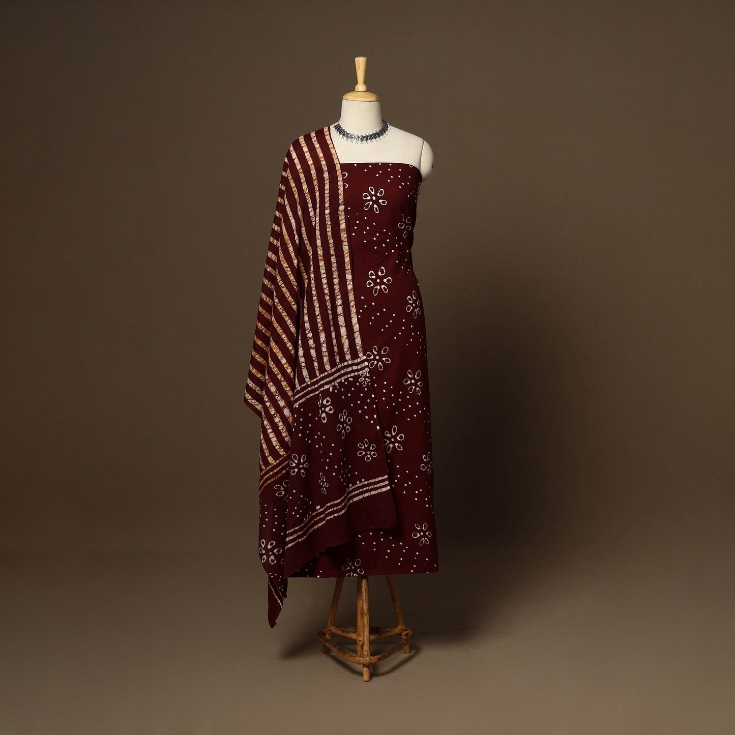 Maroon - 3pc cotton kutch batik dress material 09