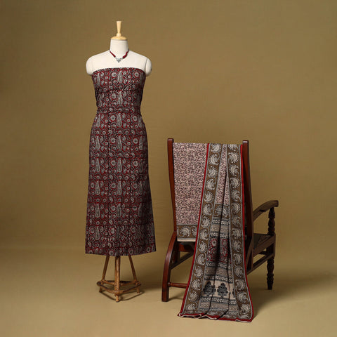 Maroon - 3pc cotton unstitched bagh dress material