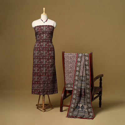Maroon - 3pc cotton unstitched bagh dress material