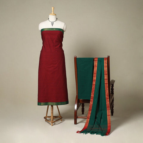 Maroon3pc Cotton Unstitched Dharwad Dress Material