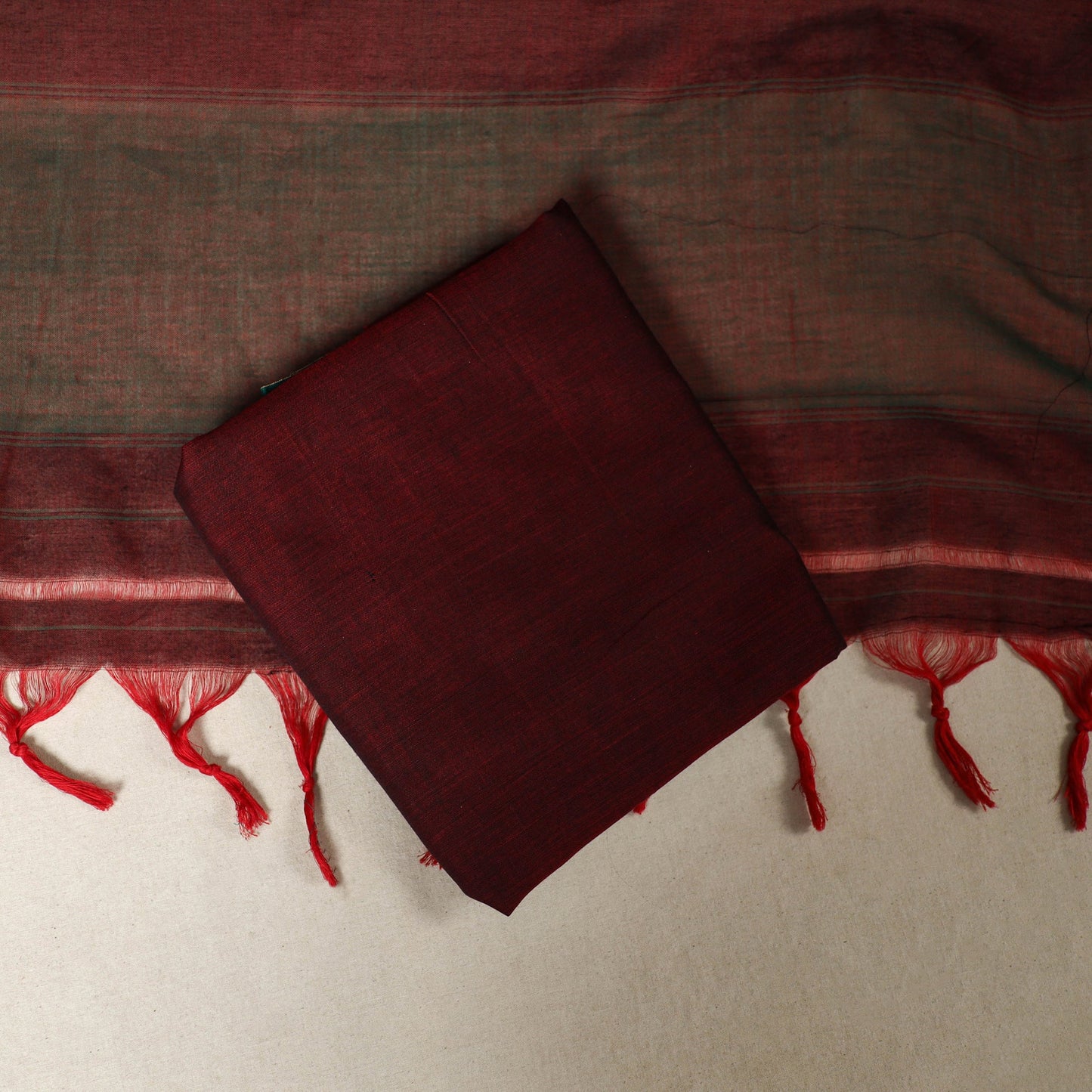 Maroon  3pc Cotton Unstitched Dharwad Dress Material