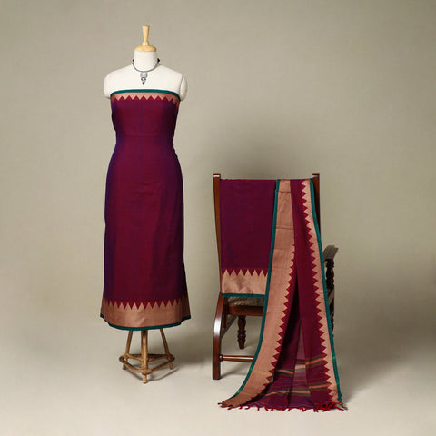 Maroon 3pc Cotton Unstitched Dharwad Dress Material