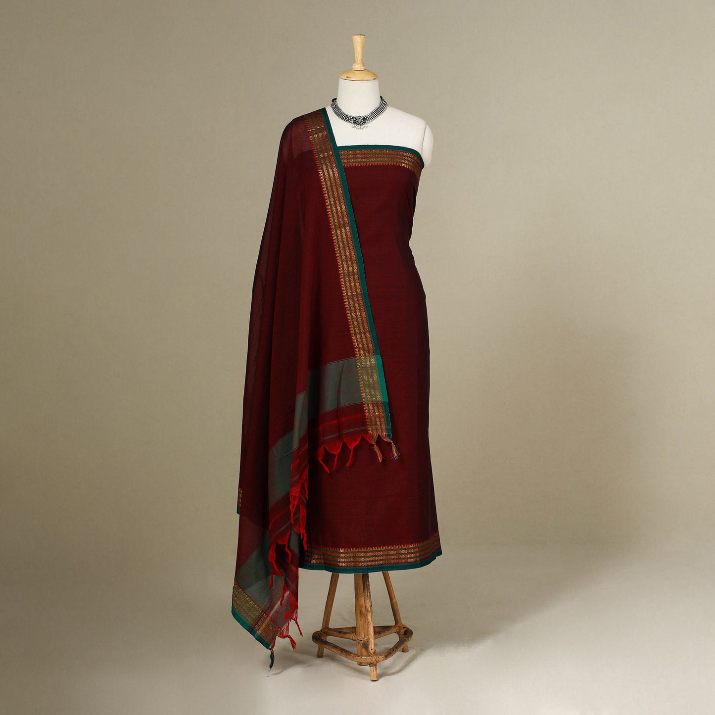 Maroon - 3pc cotton unstitched dharwad dress material 22