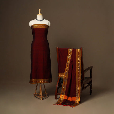 Maroon - 3pc cotton unstitched dharwad dress material