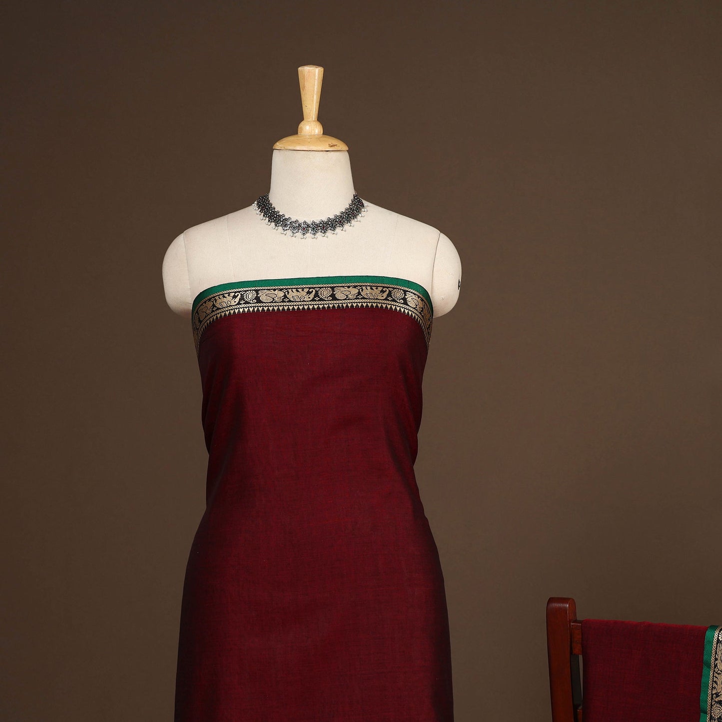 Maroon - 3pc cotton unstitched dharwad dress material