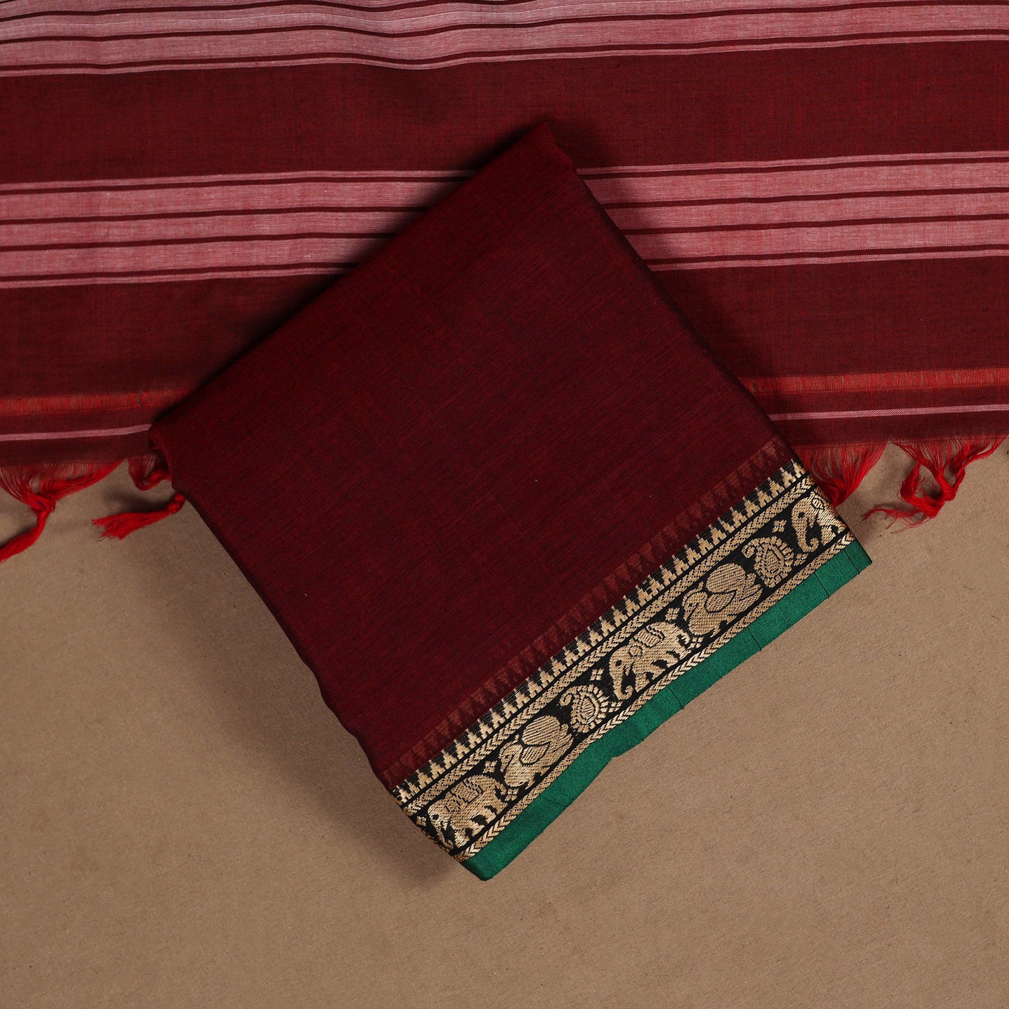 Maroon - 3pc cotton unstitched dharwad dress material
