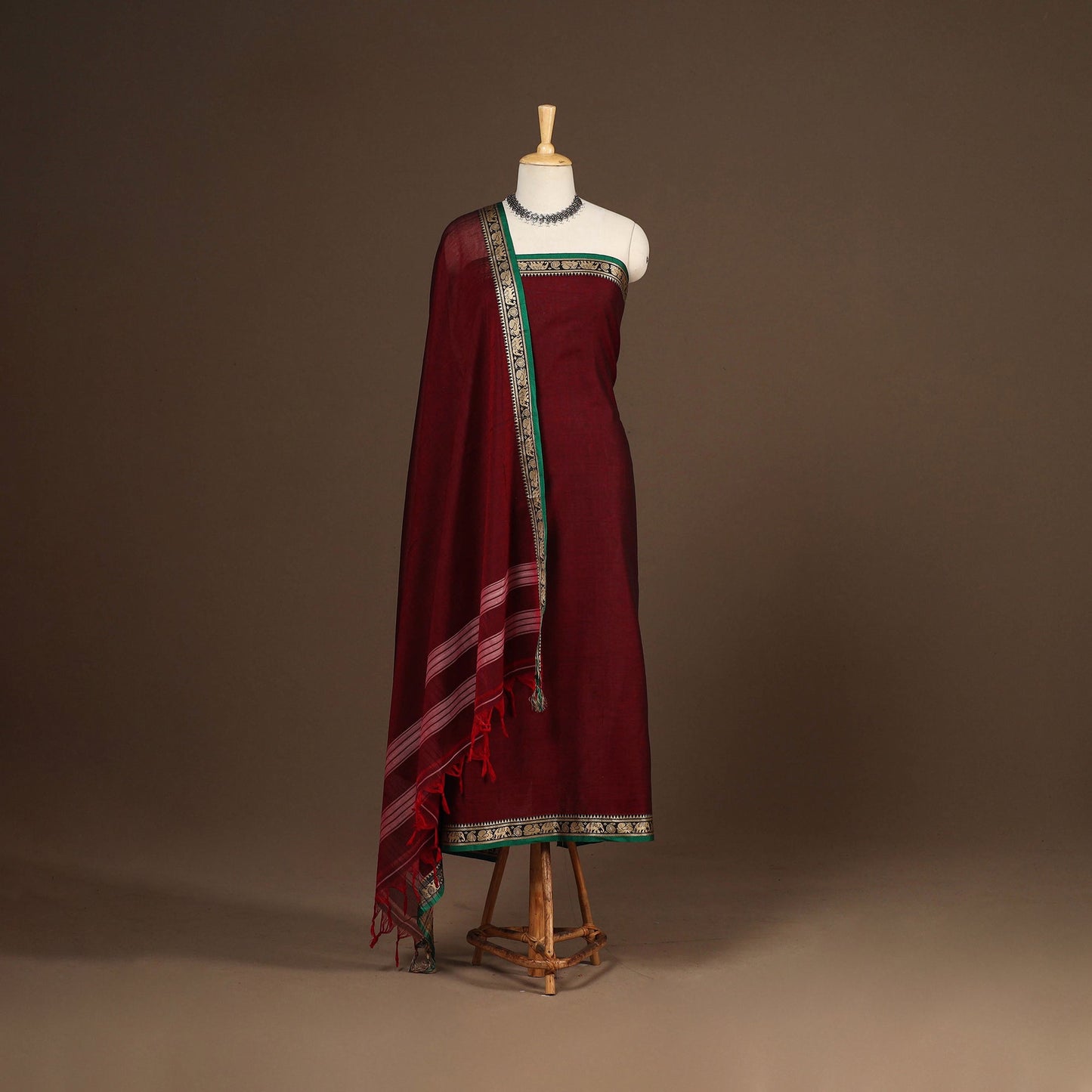 Maroon - 3pc cotton unstitched dharwad dress material