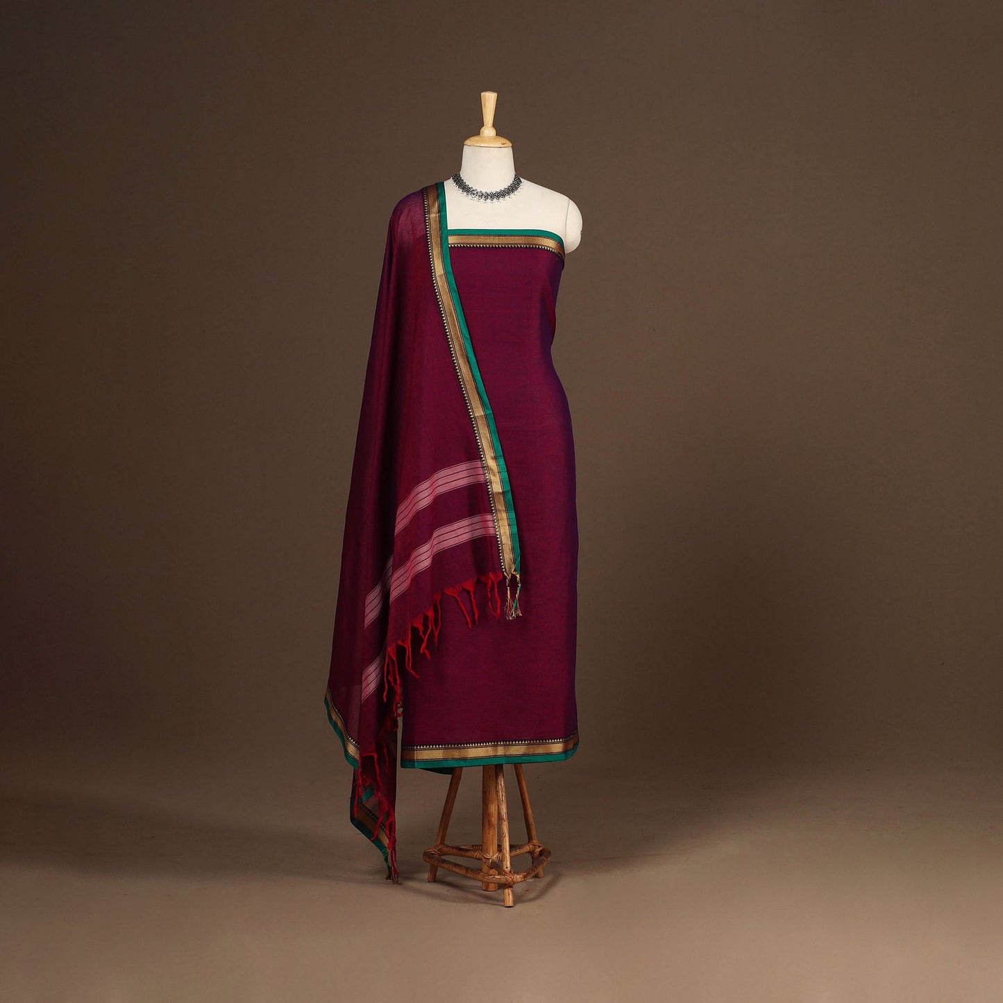 Maroon - 3pc cotton unstitched dharwad dress material