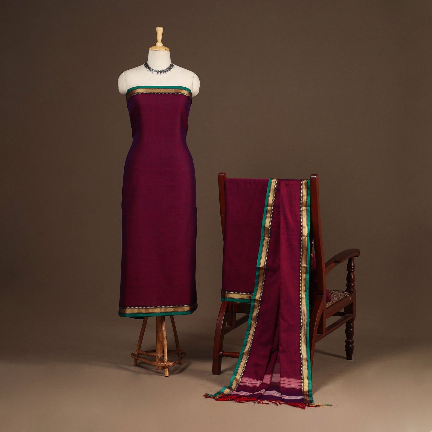 Maroon - 3pc cotton unstitched dharwad dress material