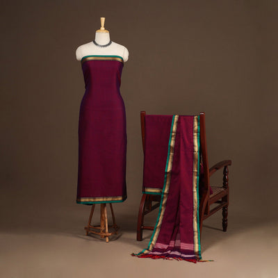 Maroon - 3pc cotton unstitched dharwad dress material