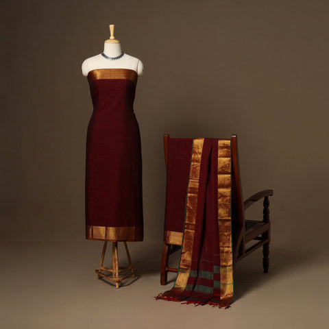 Maroon - 3pc cotton unstitched dharwad dress material