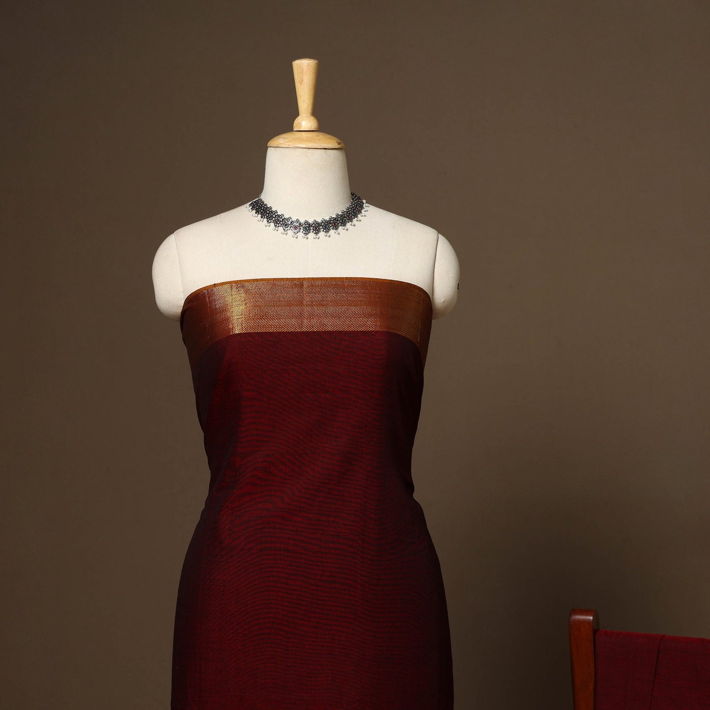 Maroon - 3pc cotton unstitched dharwad dress material