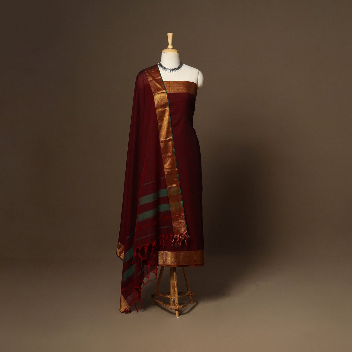 Maroon - 3pc cotton unstitched dharwad dress material