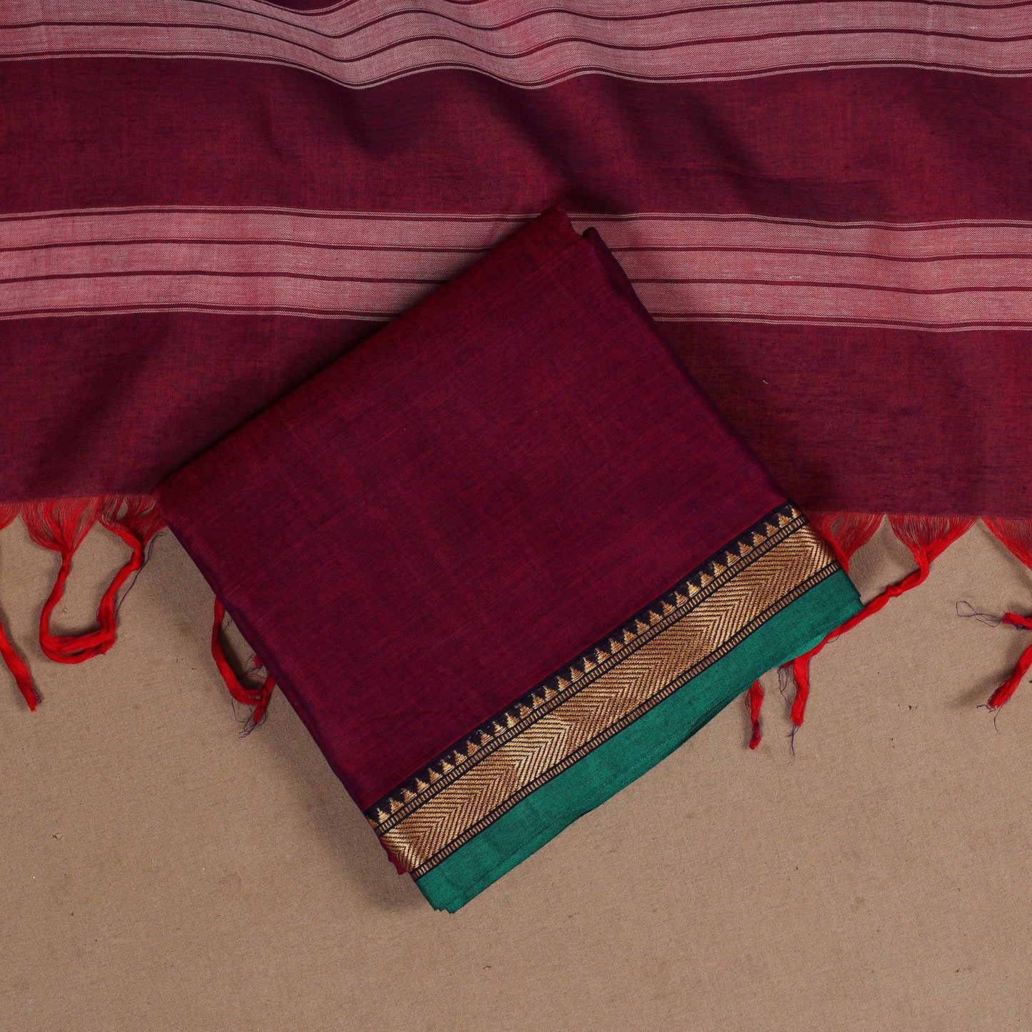 Maroon - 3pc cotton unstitched dharwad dress material